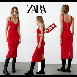 ZARA Red strappy cut out bodycon dress Sz XS NWT